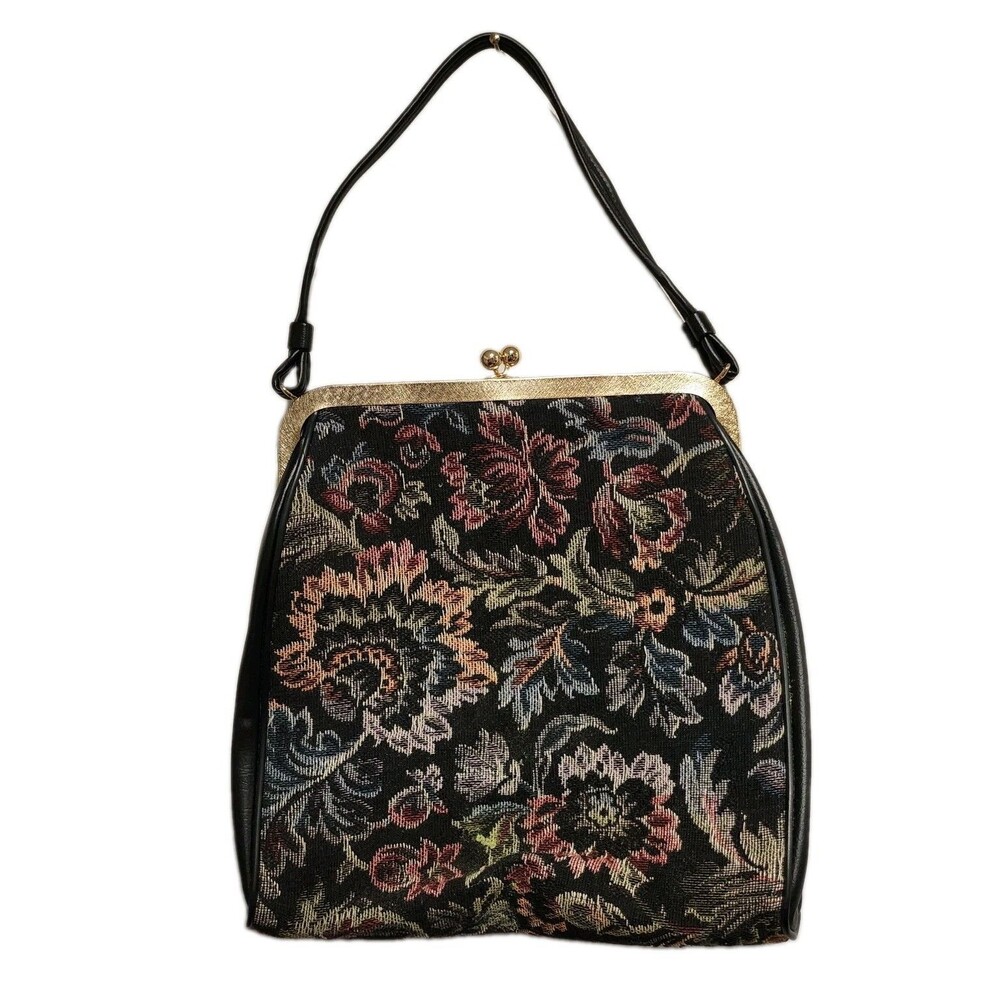 Vintage 1960s JR Julius Resnick Floral Tapestry Handbag Kiss Lock Purse USA